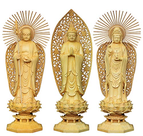 Amazon｜11インチ 天然ツゲ 阿弥陀&観音&地蔵菩薩 西洋三位一体像